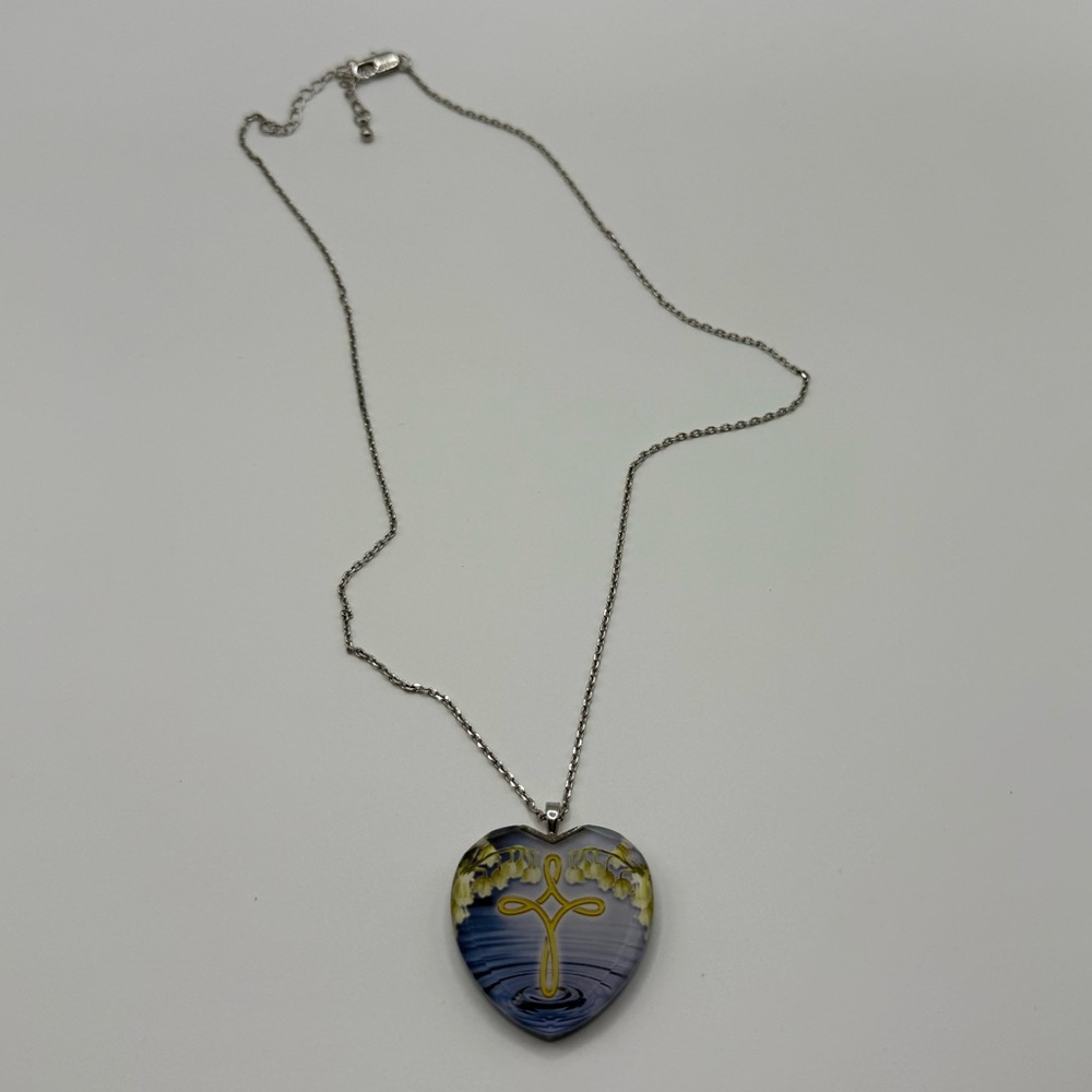 Serenity Prayer Heart Pendant Necklace Silver Tone